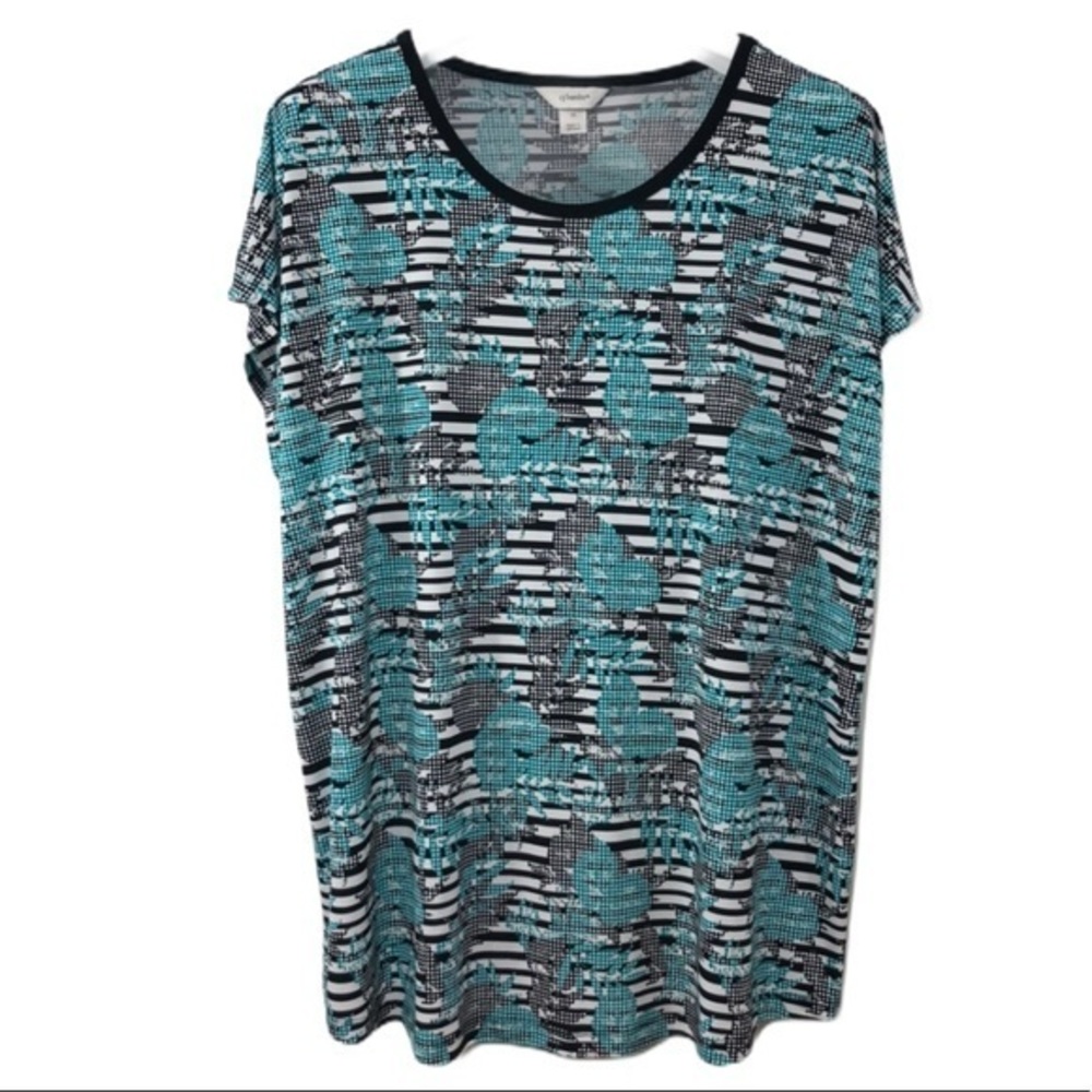CJ Banks Pixel Floral Short Sleeve Super Soft Top